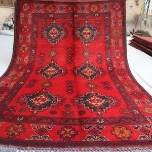 3x5 Ft Turkmen Oriental Rug, Khal Mohammedi Bukhara Afghan Geometric Handmade Rug, Afghan Red Bokhara Rug, Livingroom, Décor office Area Rug