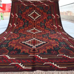 3&#39;10x6&#39;8 Ft Vintage Handmade Oriental Area Rug, Baluchi Area Rug, Baluchi Turkmen Geometric Antique Genuine Baluch Rug, Livingroom Décor Rug