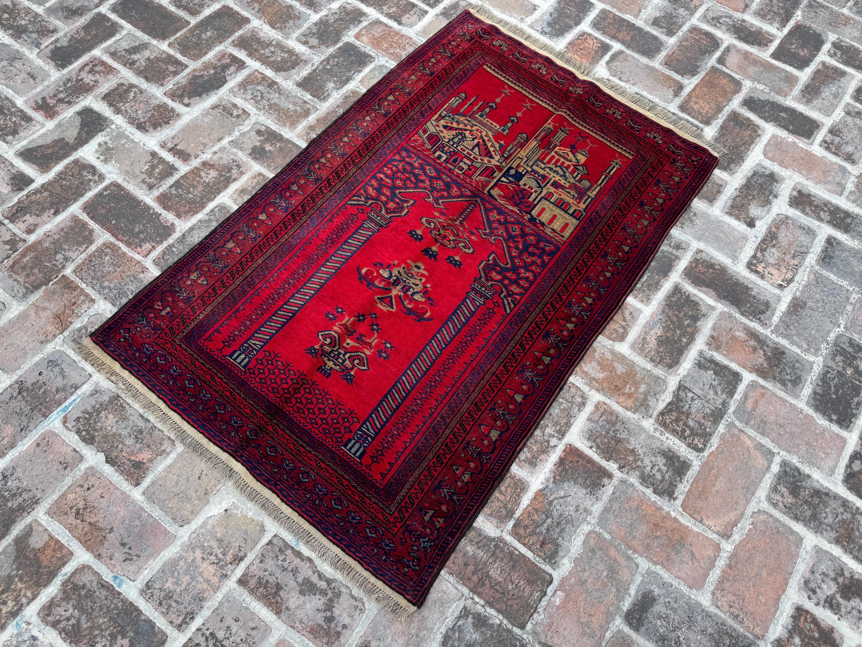 Vintage 3'2x5'0 Baluchi Prayer Rug – Plush Hand-knotted Turkmen