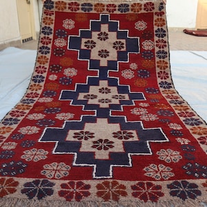 4x6 Vintage Baluchi Area Rug, Turkmen Geometric Antique Genuine Baluch Rug, Vintage Nokari Area Rug, Handmade Oriental Living room Décor Rug