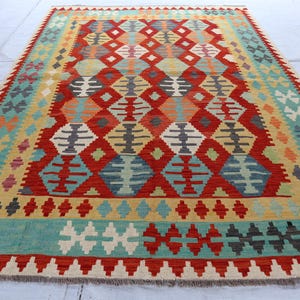 7x9 Ft Chubi Maimana Kilim Rug, New Flatweave Rug, Afghan Tribal Rug, Turkmen Oriental rug, Vintage rug, Rug for Bedroom, Livingroom Carpet