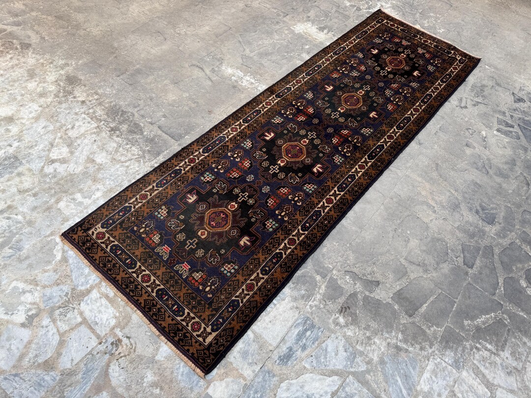 Handmade 3x9'6 Vintage Afghan Wool Runner Rug - High Quality Oriental ...