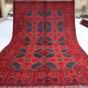 3x5 Ft Handmade Afghan Rug, Khal Mohammedi Bukhara Afghan Rug, Turkmen Oriental Geometric Rug, Red Bokhara Rug, Livingroom, Décor office Rug