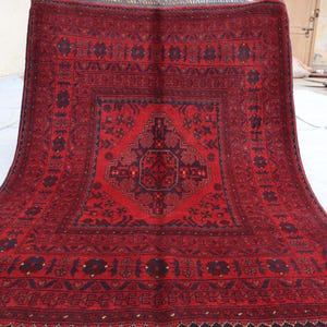3x5 Ft Afghan Bukhara outdoor Rug, Red Khal Mohammedi Afghan Handmade Rug, Turkmen Oriental Geometric Rug, Living room Décor office Area Rug
