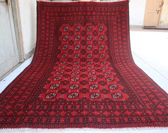 Alfombra turcomana Bokhara de 1,5 x 2,4 m, alfombra afgana roja de pelo alto, nueva alfombra Akhcha hecha a mano, alfombra para sala de estar, alfombra tribal, alfombra para dormitorio y oficina.