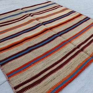 4x4 Ft Square Handmade Kilim Rug, Quality Sofra Kilim Rug, Antique Rug, Vintage Turkmen Tribal Rug, Living room Rug, Dining Table Kilim Rug