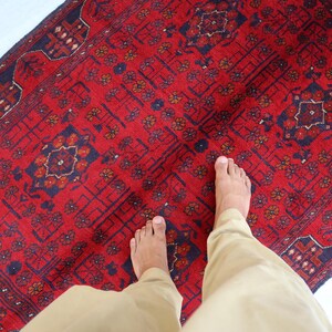 3x5 Ft Afghan Bokhara Red Rug, Turkmen Oriental Geometric Rug, Khal Mohammedi Bukhara Afghan Handmade Rug, Livingroom, Décor office Area Rug