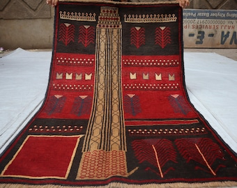 3x4 Ft FREE SHIPPING Handmade Baluchi Rug, Afghan Vintage Area Rug, Turkmeni Geometric Antique Genuine Baluchi Rug, Living room Décor Carpet
