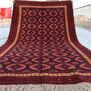 3&#39;10x6&#39;3 Ft Handmade Vintage Oriental Area Rug, Baluchi Area Rug, Baluchi Turkmen Geometric Antique Genuine Baluch Rug, Livingroom Décor Rug