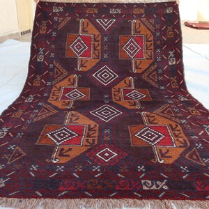 3&#39;11x6&#39;0 Ft Vintage Nokari Area Rug, Baluchi Area Rug, Turkmen Geometric Antique Genuine Baluchi Rug, Handmade Oriental Livingroom Décor Rug