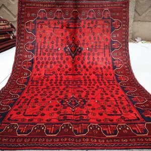 3x5 Ft Afghan Bukhara Rug, Red Khal Mohammedi Afghan Handmade Rug, Turkmen Oriental Geometric Rug, Livingroom Décor Rug, office Area Carpet