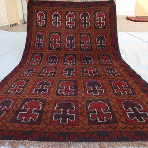 3&#39;6x6&#39;4 Ft Oriental Nokari Handmade Area Rug, Baluchi Vintage Area Rug, Turkmen Geometric Antique Genuine Baluch Rug, Living Room Décor Rug