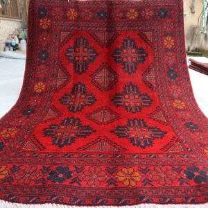 3x5 Ft Bukhara Khal Mohammedi Afghan Handmade Rug, Afghan Bokhara Red Rug, Turkmen Oriental Geometric Rug, Livingroom, Décor office Area Rug