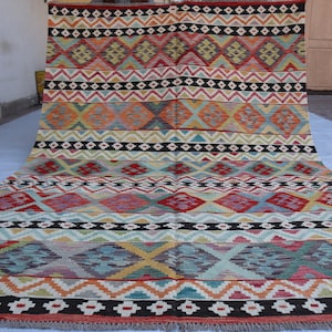 7x9 New Flatweave Rug, Afghan Tribal Rug, Turkmen Oriental rug, Chubi Maimana Kilim Rug, Vintage rug, Rug for Bedroom, Livingroom Kilim Rug