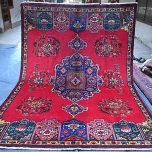 7&#39;2x10&#39;2 Roter Teppich, Sammlerstück Teppich, Teppich Teppich, Vintage Teppich, Antiker Hochflor Teppich, Weicher Wollteppich, Wohnzimmerteppich