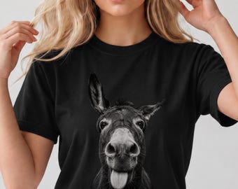 Funny Donkey Shirt - Comfort Colors Animal Meme Tee - Donkey Tongue Out Portrait - Farm Animal Lover Gift - Vintage Donkey T-Shirt