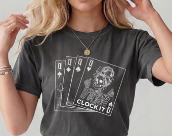 Clock It Shirt Skeleton Graphic Tee, Funny Attitude Shirt Women, Grunge Coquette Skull Bow Tee, Viral TikTok Aesthetic Shirt