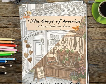 Physical Coloring Book of Downtown Storefronts - Adult Coloring Book - Lefty Friendly Single Page Images - Professionally Printed and Bound