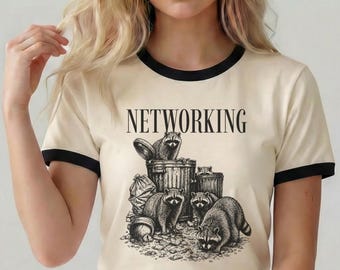 Networking Raccoon Comfort Colors T-Shirt, Funny Office Coworker Gift, Sarcastic Corporate Meme Tee, Vintage Animal Shirt