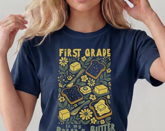 First Grade Teacher Shirt, Bread & Butter Linocut Tee, Comfort Colors Teacher Top, Botanical Vintage Graphic Tee, Plus Size Teacher Gift
