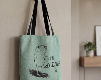 Funny frog work tote with sarcastic frog, anti corporate humor tee, perfect office humor, coworker gift, burnout vibes, lawyer woven tote