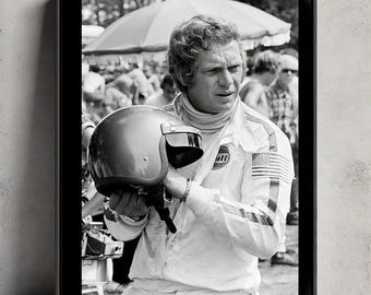 Vintage photograph of Steve McQueen - wall art - Steve McQueen photo print - old Le Mans posters - unique poster gift ideas
