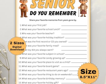Do You Remember Game Printable for Seniors, Memory Recall Activity, Reminiscing Trivia, Senior Center Game, Instant PDF Download