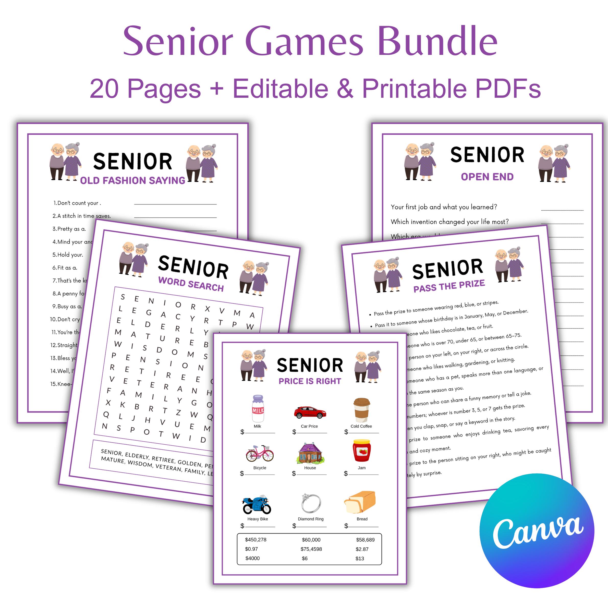 Senior Games Bundle, Printable Brain Games for Seniors Elderly ...