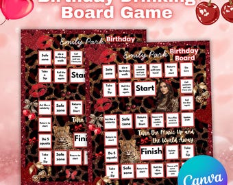 Cheetah Birthday Board Game Party Template, Canva Editable Bachelorette Birthday Drinking Game, Cheetah Birthday Game Board Digital Download