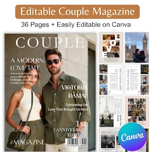 Editable Couple Magazine Canva Template, Love Magazine, Anniversary &Relationship Gift, Engagement, Valentines, Boyfriend Girlfriend Gift