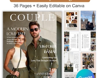 Editable Couple Magazine Canva Template, Love Magazine, Anniversary &Relationship Gift, Engagement, Valentines, Boyfriend Girlfriend Gift