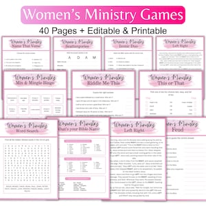 Paquete de juegos para el ministerio de mujeres, 40 juegos imprimibles para la iglesia, actividades para la confraternidad de mujeres cristianas, juegos para romper el hielo en el estudio bíblico.