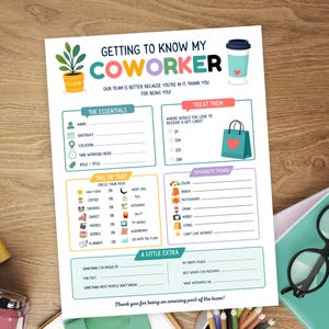 Juego "Todo sobre mi compañero de trabajo", actividad para romper el hielo en equipo, actividad para reuniones de oficina, compromiso de los empleados, juego para fiestas de empresa, descarga instantánea.
