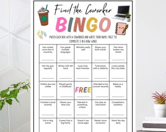 Coworker Bingo Printable Game, Office Meeting Icebreaker, Find Someone Who Bingo, Team Building Activity, Digital Download