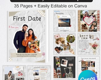 35 Anniversary Book Template, Canva Editable Memory Book Template, Printable Anniversary Book, Love Story Album, Anniversary Photo Album