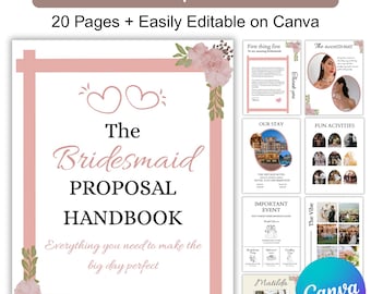 Bridesmaid Proposal Handbook Template, Canva Editable Bridesmaid Proposal Guide, Wedding Checklist, Itinerary, TimeLine, Bridesmaid Booklet
