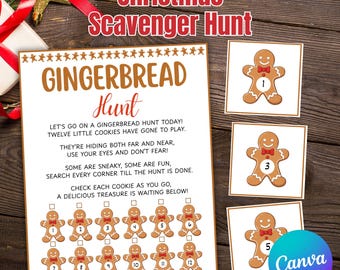 Weihnachtsschnitzeljagd für Kinder, druckbare Lebkuchen-Schnitzeljagd-Spiel, Weihnachtslebkuchenmannjagd, Weihnachtskind-Aktivität Digital