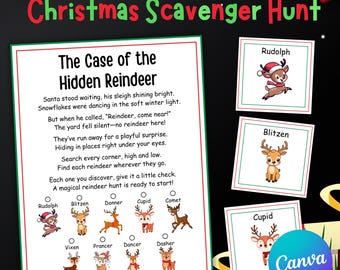 Christmas Scavenger Hunt Games for Kids, Christmas Scavenger Hunt, Editable Christmas Reindeer Hunt Printable Scavenger Hunt Game for Family