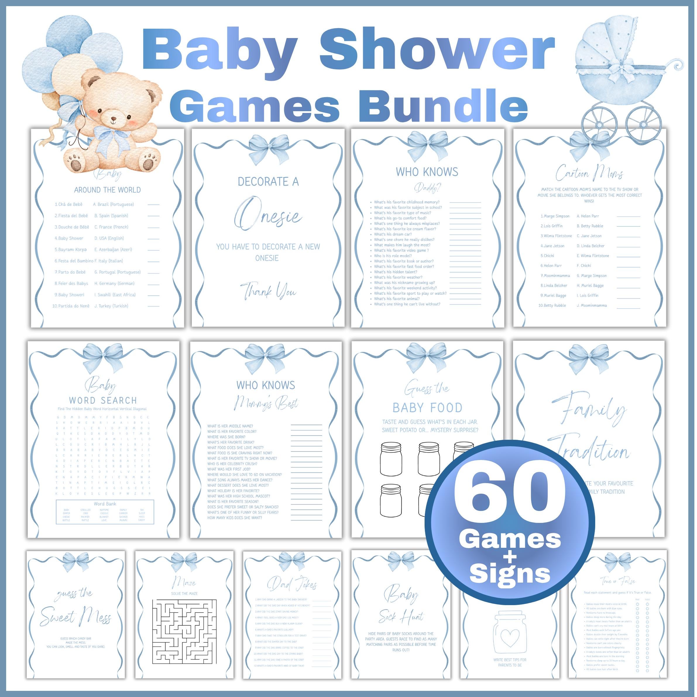 Boy Baby Shower Games Bundle Printable, Blue Bow Baby Shower Games ...