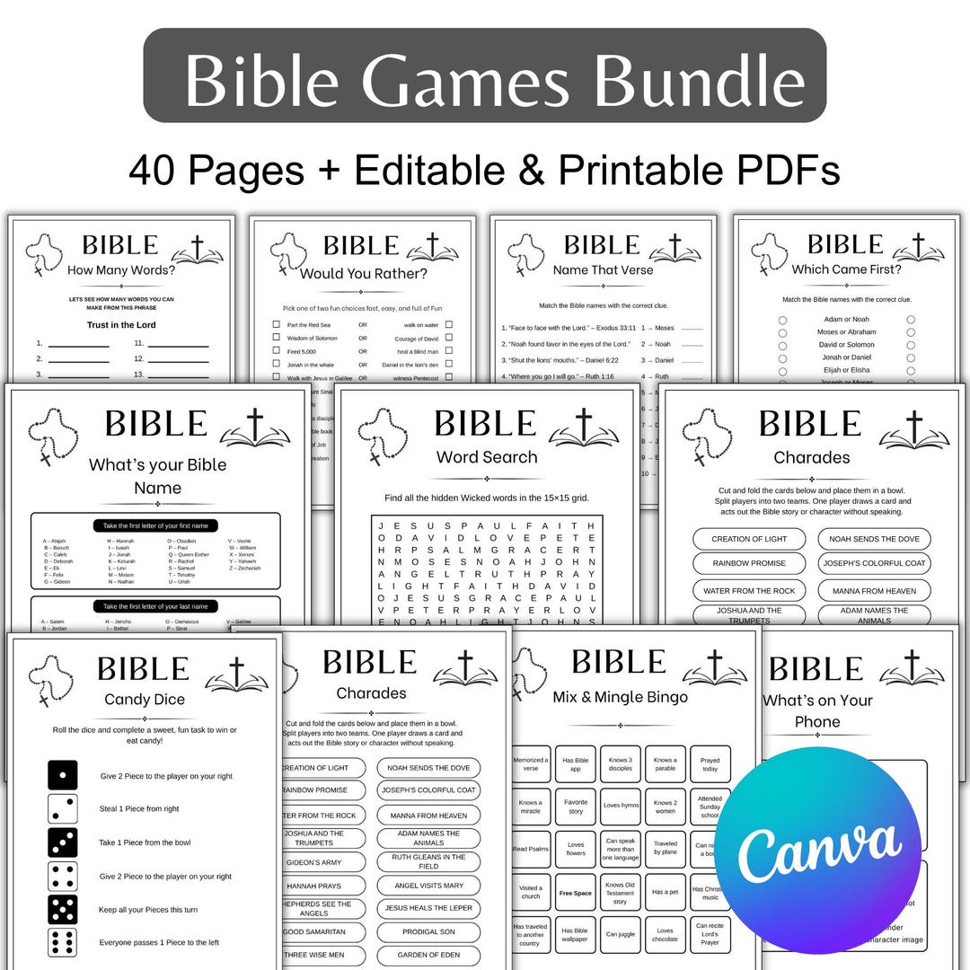 40 Bible Games Church Game for Adults, Christian Youth Game Bundle ...