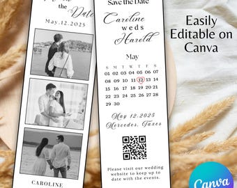 Photo Strip Save the Date Template, Minimalist Wedding Save the Date Photo Booth Strip, Canva Editable Modern Save the Date QR Code Card