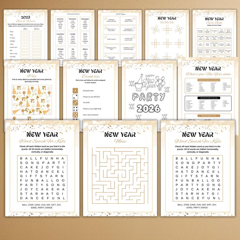 50 New Year Game Bundle, 2026 New Year's Eve Mega Party Game, Printable ...