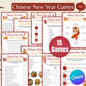 15種類の旧正月ゲームバンドル、旧正月ゲームクイズ、午年、ワードサーチ、ワードスクランブル、迷路、印刷可能な新年ゲーム