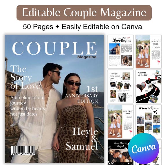 Couples Magazine Canva Template, Editable Couple Magazine, Anniversary &Relationship Gift, Engagement, Valentines, Boyfriend Girlfriend Gift