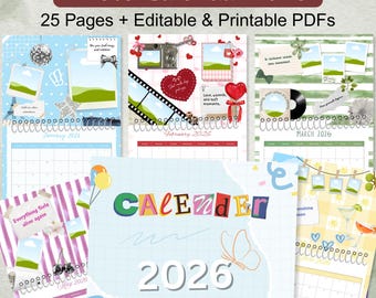 2026 Canva Calendar Template, Custom Photo Calendar 2026 Canva Designs, Drag and Drop Photo Frame Editable Calendar Design, Digital Download