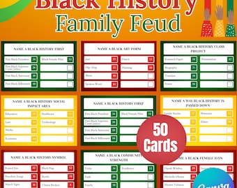 Black History Family Feud Game Cards,  Black History Month Game for Kids Adults, Black Family Game Trivia Quiz Printable Black History Game