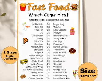 Fast Food Which Came First Game, Editable Canva Food Trivia Game, Printable Party Activity, Food History Quiz, Instant Download