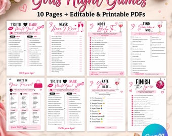 Girls Night Games Bundle Printable, Editable Canva Party Games, Ladies Night Activities, Bachelorette Games, Instant Download