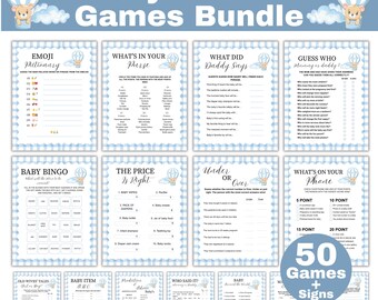Boy Baby Shower Games Bundle Printable, Blue Bow Baby Shower Games, Baby Boy Shower Party Games, Baby Shower Activity Pack Fun