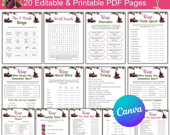 Wine Party Games Bundle, Printable Wine Tasting Game, Girls Night Party Game, Wine Trivia Game, Bachelorette Party Activity Office Party Fun